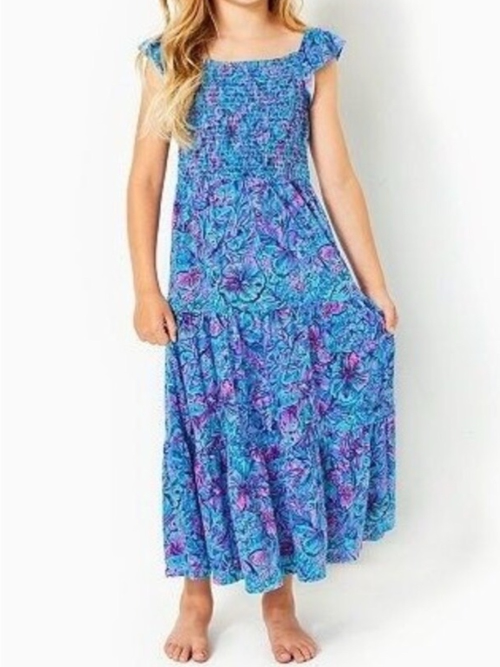 Lilly Pulitzer Girls Mini Jilly Midi Dress Breakwater Blue Shells N Bells Size S